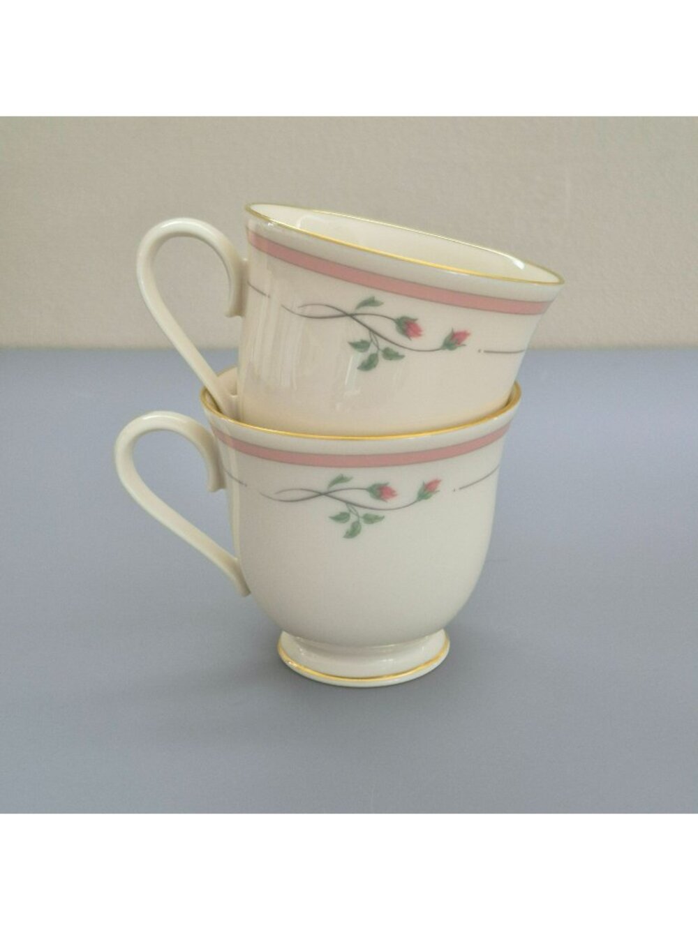 Vintage Lenox "Rose Manor Pink" Footed Cup Set of 2, Granny Chic, c1985-99 USA